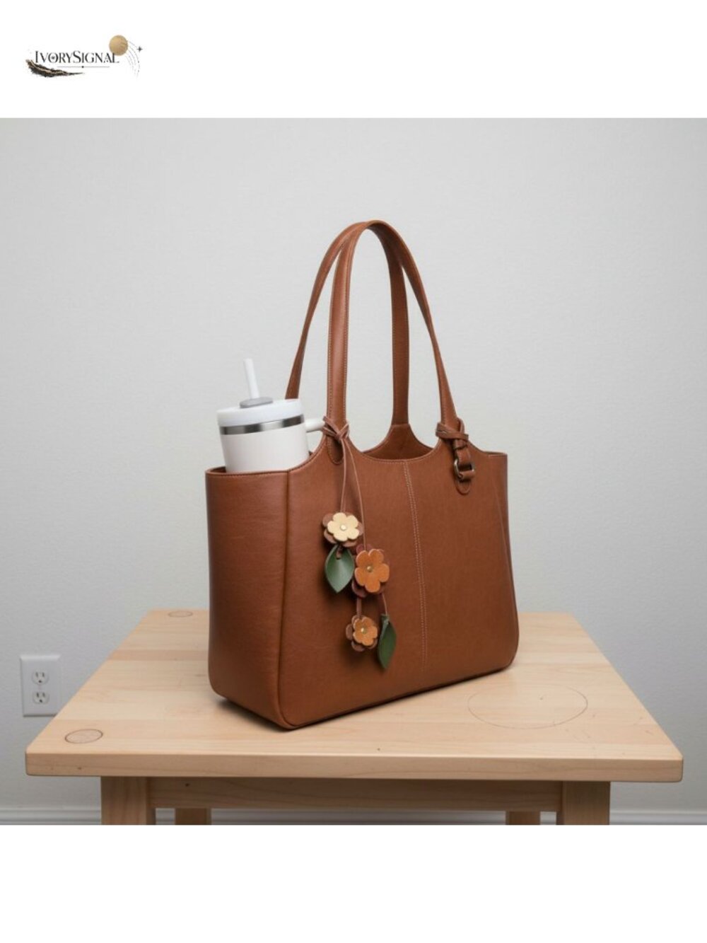 Vegan Leather Tote Bag 25L Work Shoulder Bag with 40oz Cup Holder